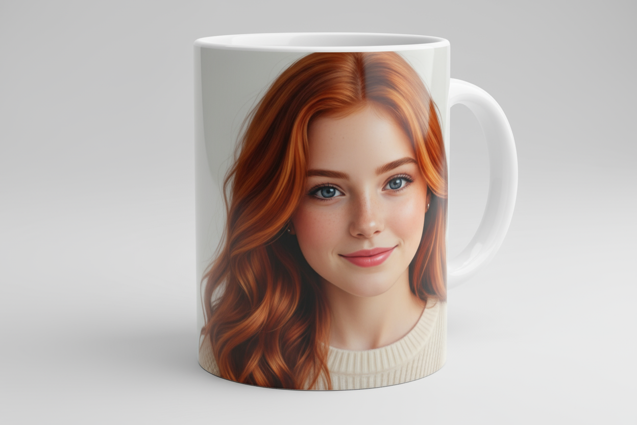 create whaite sublimation Mug with girl picture printed HD Picture