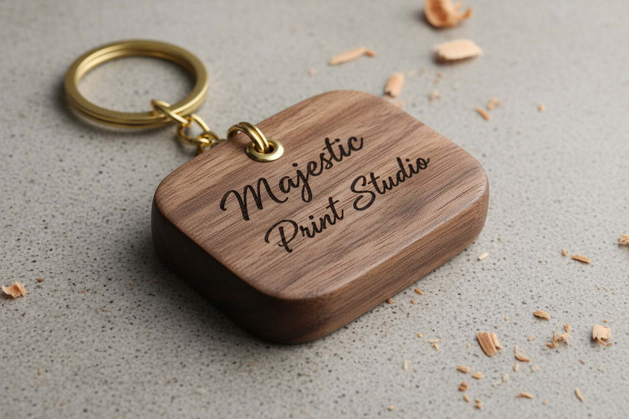 Make HD Woodan customize keyChain Picture with logo Majestic Print Studio