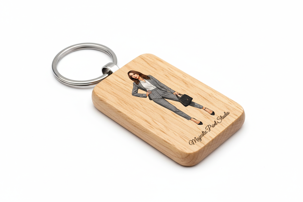 Make HD Woodan With Any gril Model customize keyChain Picture with logo Majestic Print Studio